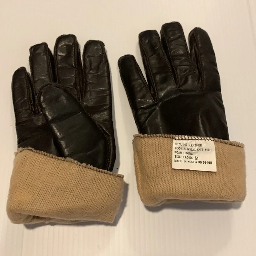 DARK Brown Leather Gloves with Lining Size M